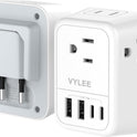 VYLEE Travel Plug Adapter, International Plug Adapter with 4 AC Outlets 4 USB Ports(2 USB C), Travel Adapter Type C Travel Essentials for US to Most Europe France Germany Italy Spain [1 Pack]