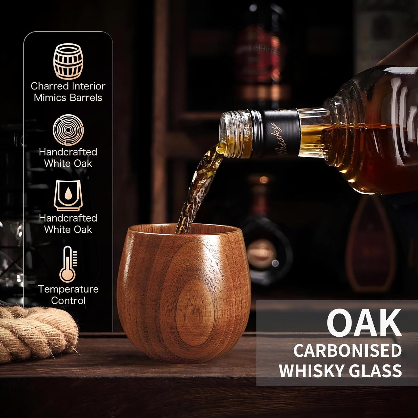Wooden Whiskey Glass Gifts for Men - Charred Wood Bourbon Whiskey Glasses, Perfect for Men Who Have Everything, Gift for Dad or Boyfriend on Father's Day, Birthday, Christmas, Thanksgiving