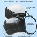 YFONG Travel Pillow for Long Flight Airplane, Head Strap Combo with 3D Contoured Sleep Eye Mask, Neck Pillow for Travel Essential, 360° Support Memory Foam Headrest, Prevent Bobbing, Drawstrap - Black