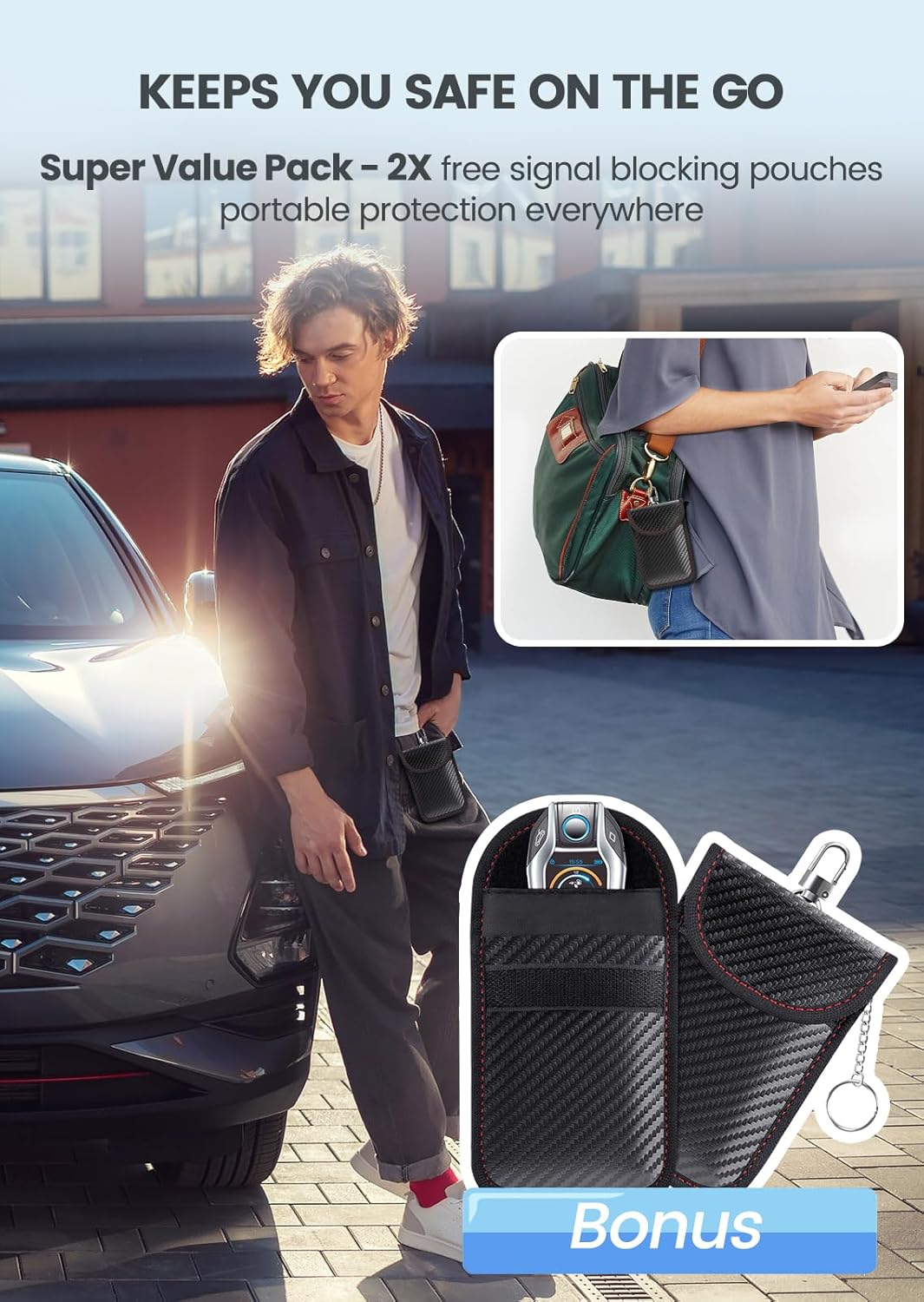 Samfolk Faraday Box with 2 Faraday Bags, Faraday Box for Car Keys, RFID Key Fob Protector Anti-Theft Key Fob Box, Anti-Theft Cages for Car Keys, Phone and Credit Card