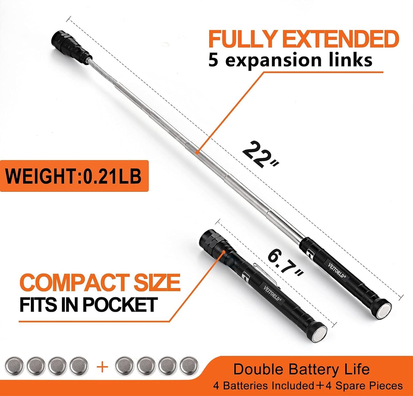 VEITORLD Gifts for Men Dad from Daughter Son Wife, Fathers Day, Extendable Magnetic Flashlight, Telescoping Magnet Pickup Tool, Cool Birthday Gifts for Father Grandpa Husband Boyfriend Women