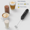Powerful Milk Frother Handheld Foam Maker, Mini Whisk Drink Mixer for Coffee, Cappuccino, Latte, Matcha, Hot Chocolate, with Stand, Black