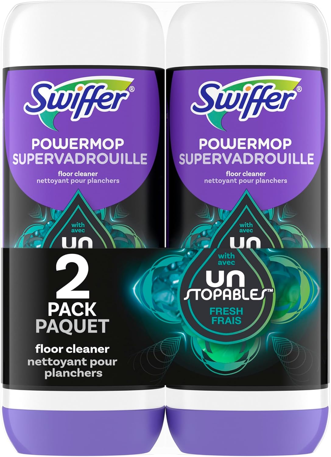 Swiffer PowerMop Floor Cleaning Solution with Unstopables Fresh Scent, 1.5 L Total (2 Count of 750 mL Each)