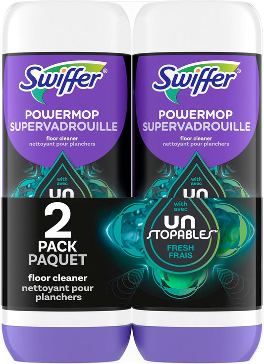 Swiffer PowerMop Floor Cleaning Solution with Unstopables Fresh Scent, 1.5 L Total (2 Count of 750 mL Each)