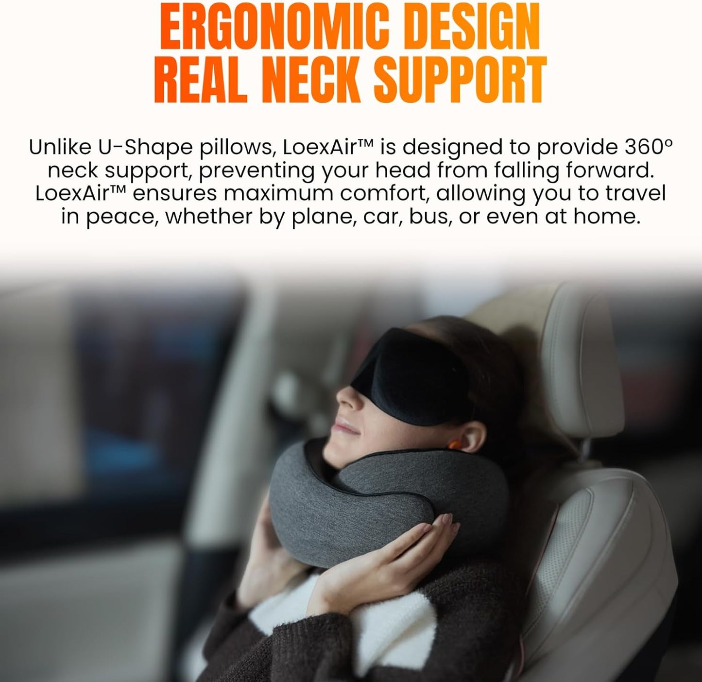 Hooded Pro Travel Pillow - Memory Foam Neck Support Pillow with Hood for Airplane, Flight - 100% Cotton Fabric, Maximum Privacy & Light-Block Design, Lightweight Full Travel Kit - Dark Grey