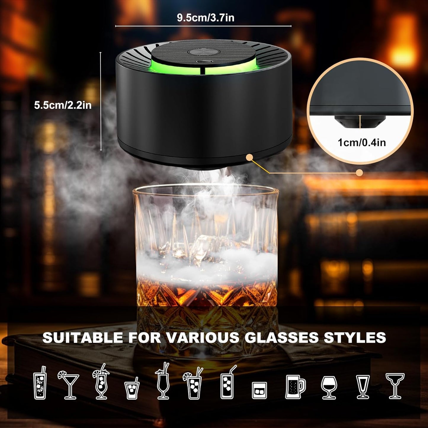 Electric Whiskey Smoker Kit - Old Fashioned Cocktail Smoker Kit with 6 Wood Chips No Butane Needed, Rechargeable Drink Smoker Set with Lights, Bourbon Gift Ideas for Men Dad Husband