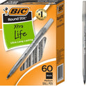BIC Round Stic Extra Life Ballpoint Pens, School Supplies for Teachers and Students, 60-Count in Black