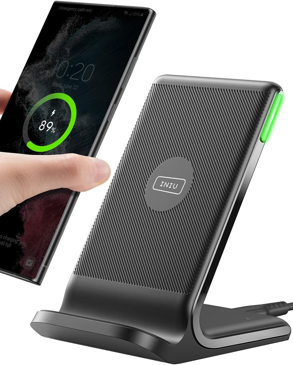 INIU Wireless Charger, 15W Fast Wireless Charging Stand with Sleep-Friendly Adaptive Light for iPhone 17 16 15 14 13 12 Pro Max Plus Samsung Galaxy S23 S22 Ultra S21 Note 20 Google etc