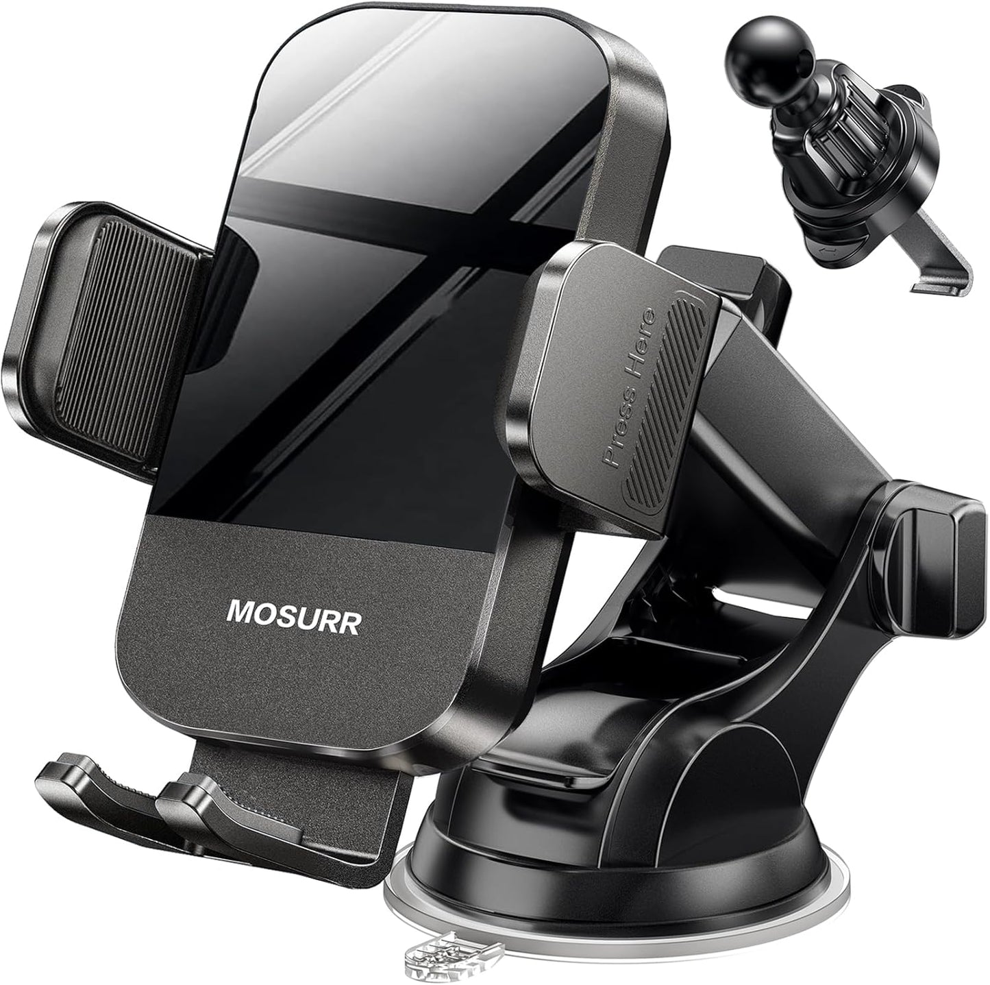 Mosurr Phone Holder Car Mount: Dual Installation (Suction & Vent Clip), 360° Rotation & Telescopic Arm for Stable GPS Navigation, Hands-Free Calls, Driving Safety, Gifts fits for All Phones 4.7-7 Inch