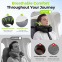 AUVON Travel Neck Pillow for Airplane with Seat Straps to Secure Head & Neck for Relaxing Sleep on Long Flights, Ear-Friendly Design, Supportive Memory Foam Neck Pillow, Breathable Fabric, Carry Case