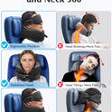 YFONG Travel Pillow for Long Flight Airplane, Head Strap Combo with 3D Contoured Sleep Eye Mask, Neck Pillow for Travel Essential, 360° Support Memory Foam Headrest, Prevent Bobbing, Drawstrap - Black