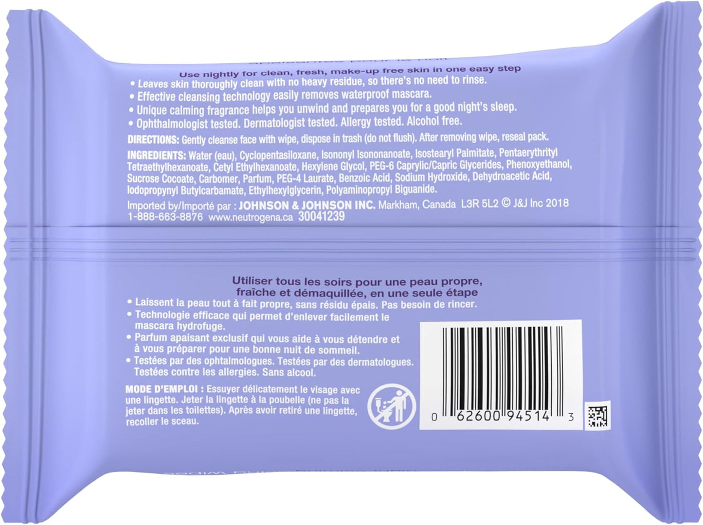 Neutrogena Night Calming Makeup Remover Face Wipes, 100% Plant-Based Cloth Hypoallergenic Nighttime Cleansing Towelettes, Remove Waterproof Makeup, Dirt & Oil, Dermatologist Tested, 50 Count (2 x 25 Count)