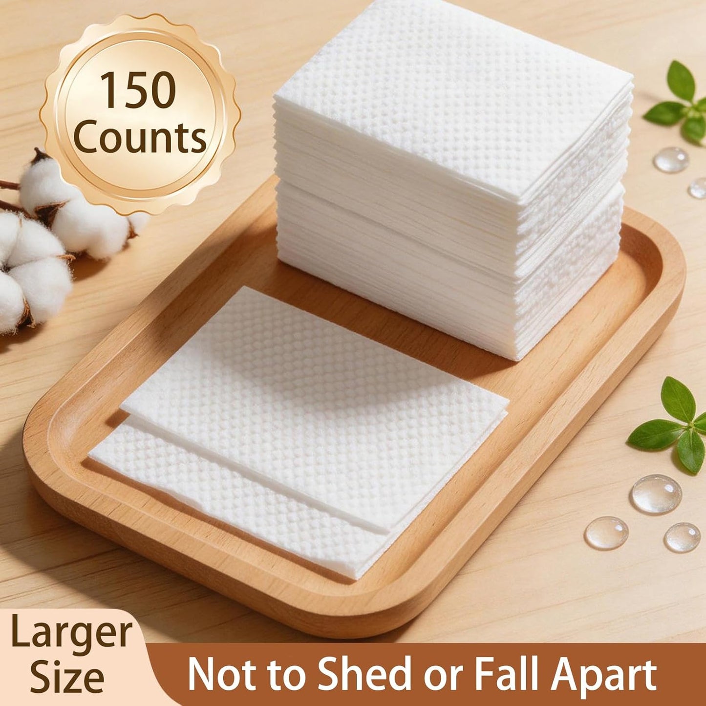 Square Cotton Pads 150 Counts Lager Size Cotton Makeup Remove Pads Not to Shed or Fall Apart Face Cotton Pads for Daily Skin Care, Lint-Free, 3.15'X3.94''