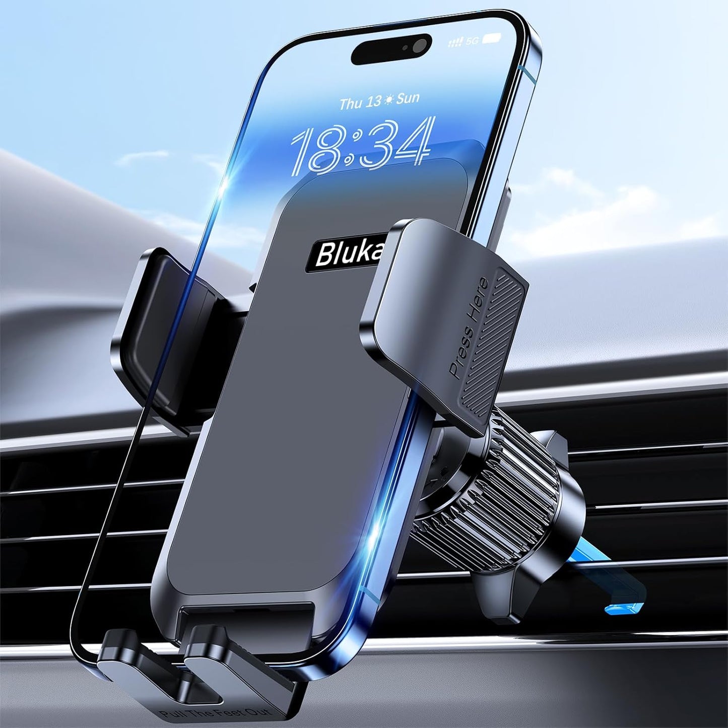Blukar Phone Holder Car, Air Vent Car Phone Mount with Upgraded Ultra Stable Hook Clip, 360° Rotation, One Button Release Cellphone Holder for iPhone, Google, Galaxy and All Mobile Phones