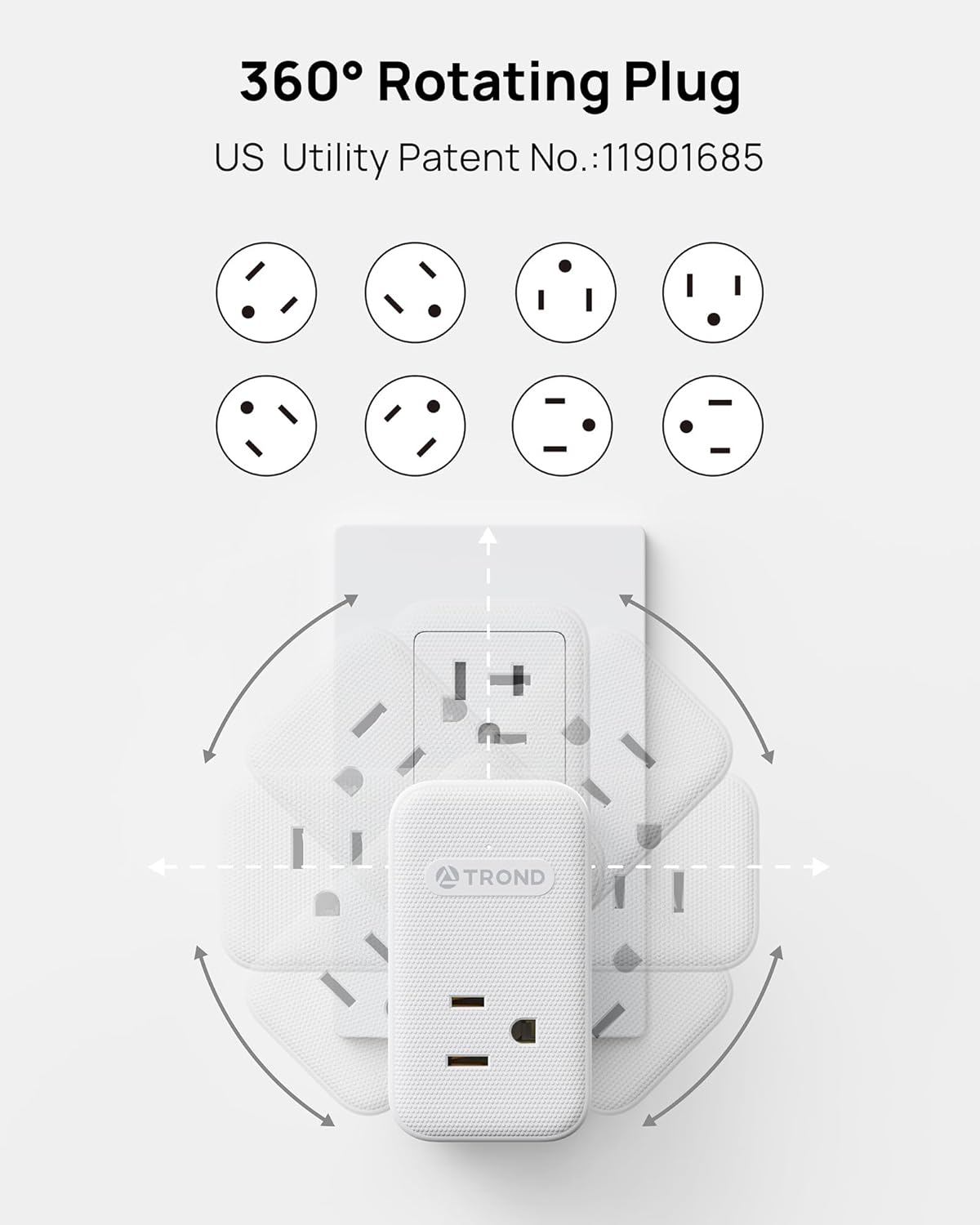 TROND 360° Rotating Multi Plug Outlet Extender, 2 PD 20W USB C Fast Charging Station, Small Power Splitter with 3 Way Sided Wall Socket Adapter for Home Office Dorm Room Cruise Travel Essentials