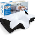 HOMCA Memory Foam Pillow, 2 in 1 Cervical Pillow for Neck Pain Relief, Ergonomic Neck Support Pillows for Side Back Stomach Sleepers with Breathable Pillowcase (Black)