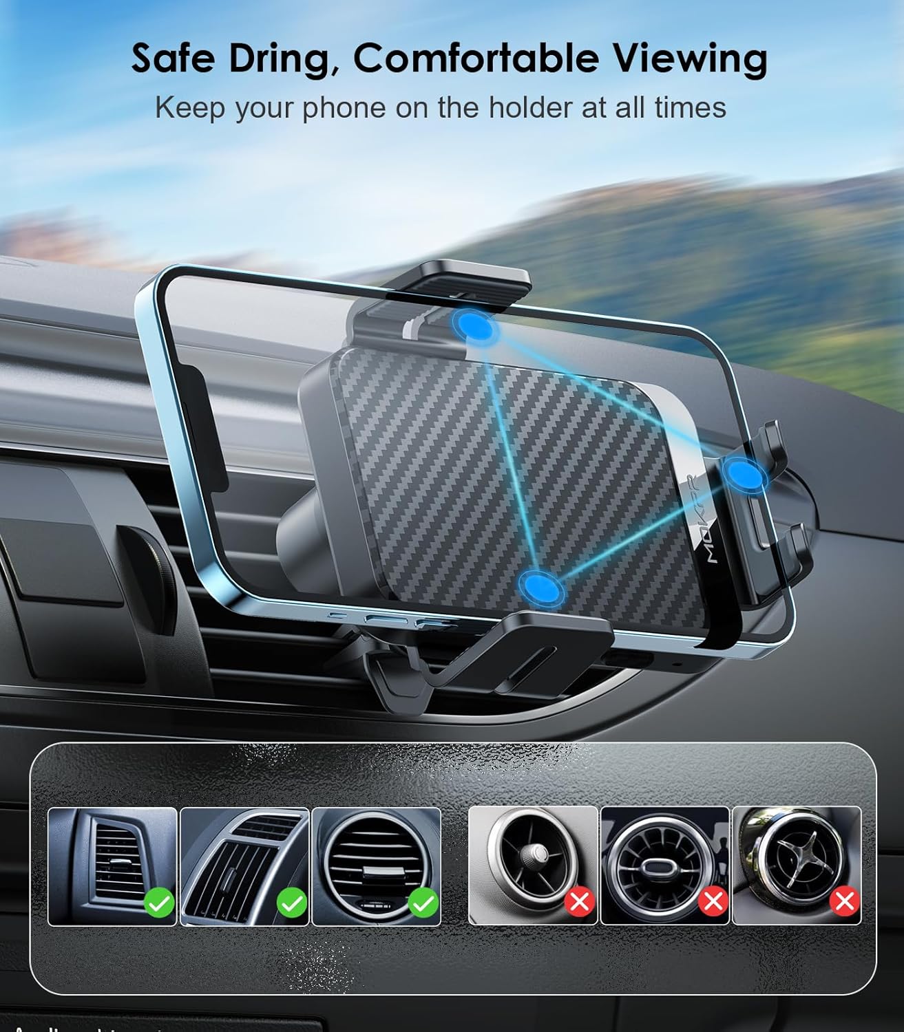 Wireless Car Charger, MOKPR 15W Fast Charging Auto-Clamping Car Phone Holder Wireless Charger Air Vent Car Phone Mount for iPhone17/16/15/14/13/12 pro/12/11/X/8, Samsung Galaxy S24/S23/S22/S21/S20
