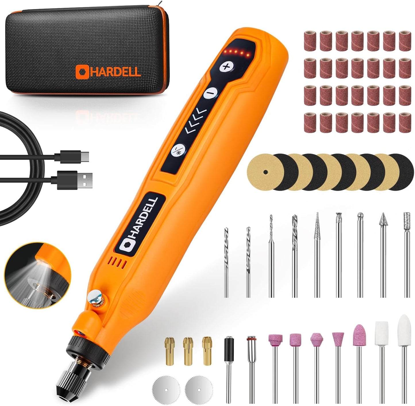 HARDELL Mini Cordless Rotary Tool, 5-Speed and USB Charging Rotary Tool Kit, Multi-Purpose 3.7V Power Rotary Tool with 61 Accessories for Sanding, Polishing, Drilling, Etching, Engraving, DIY Crafts