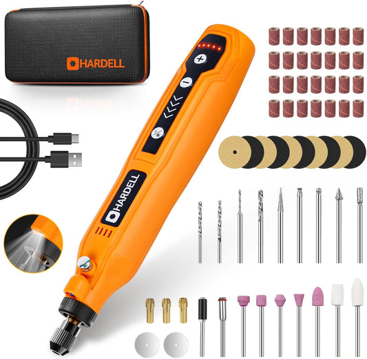 HARDELL Mini Cordless Rotary Tool, 5-Speed and USB Charging Rotary Tool Kit, Multi-Purpose 3.7V Power Rotary Tool with 61 Accessories for Sanding, Polishing, Drilling, Etching, Engraving, DIY Crafts