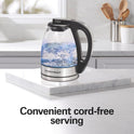 Hamilton Beach Glass Electric Kettle, 1 L, 1500W Fast Boiling Water Boiler, Cordless, Soft Blue LED Light, Auto Shutoff & Boil-Dry Protection, BPA-Free, Compact Size (40930JC)