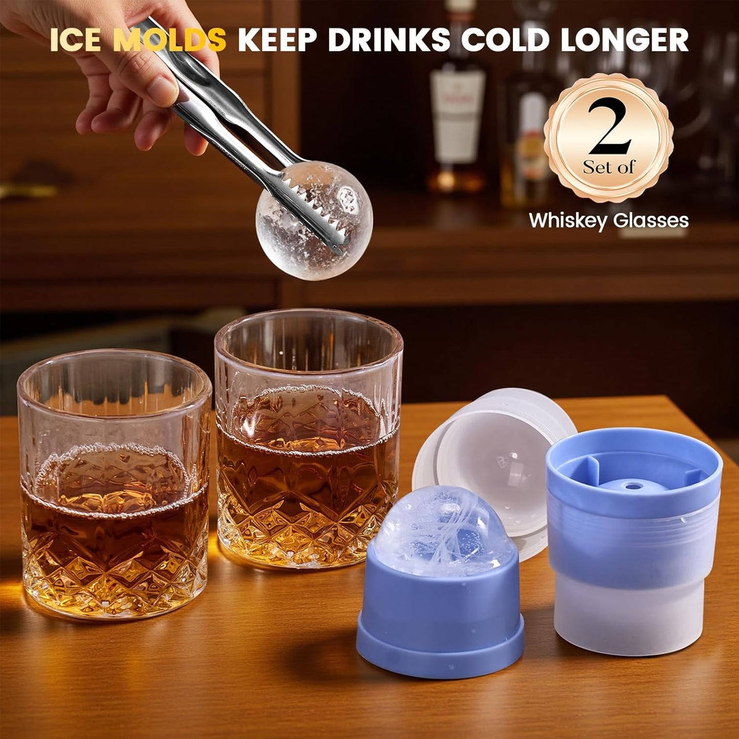 Electric Whiskey Cocktail Smoker Kit with 2 Glasses, 6 Flavors Wood Chips, 2 Ice Ball Molds, Bourbon Old Fashioned Drink Smoker Set, Gifts for Men Dad Husband Father, Built-in Lighter, No Need Butane