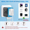 Universal International Travel Power Adapter, All in One Wall Charger with High Speed 2.4A 3xUSB, 3.0A Type-C, European Adapter, Worldwide AC Outlet Plugs for UK, EU, AU & Asia (Blue)