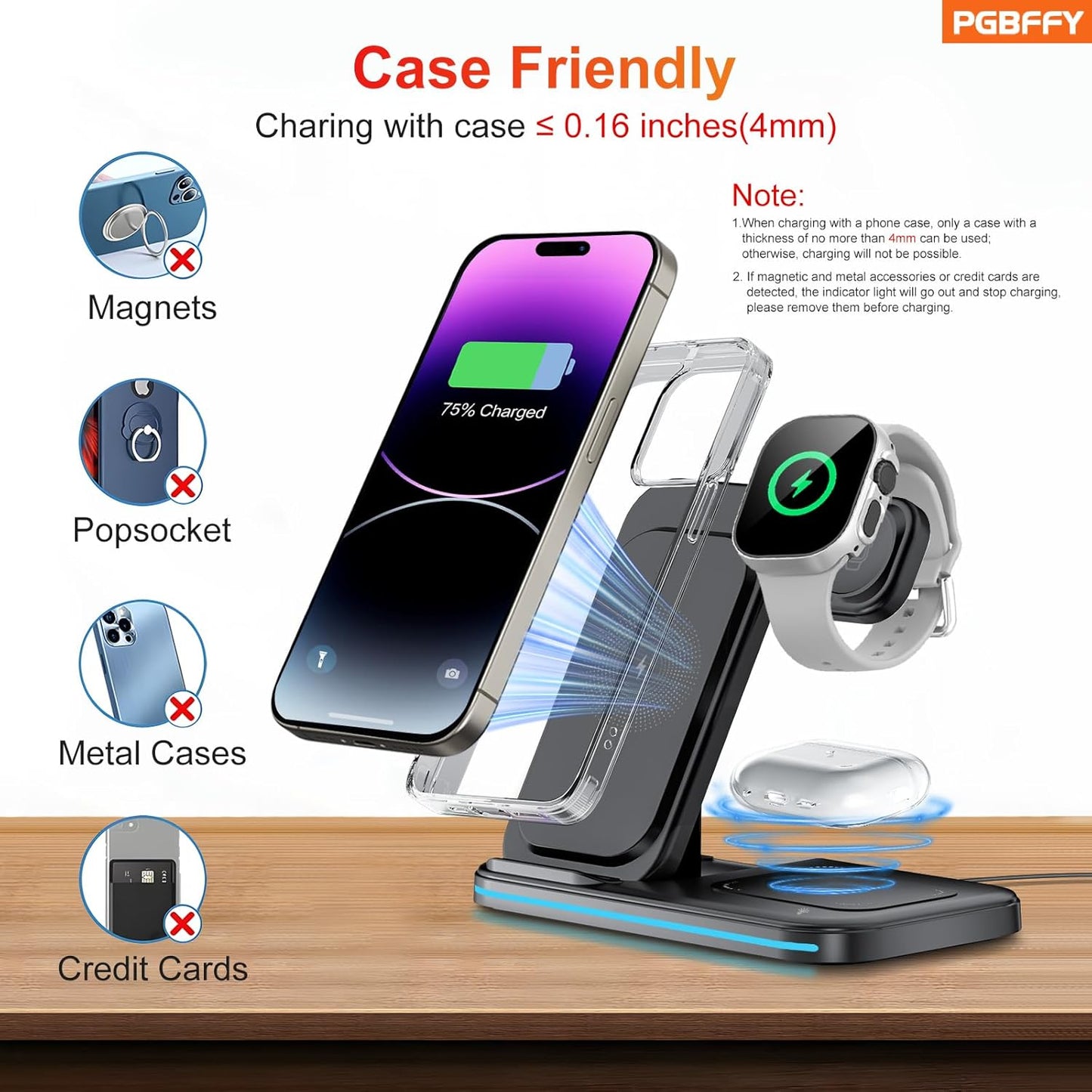 Wireless Charger, 3 in 1 Charging Station, Fast Charging Station Foldable Charging Stand, Wireless Charging Station for Multiple Devices, Compatible with lPhone 17/16/15/14/13 Pro Max Airpods Watch