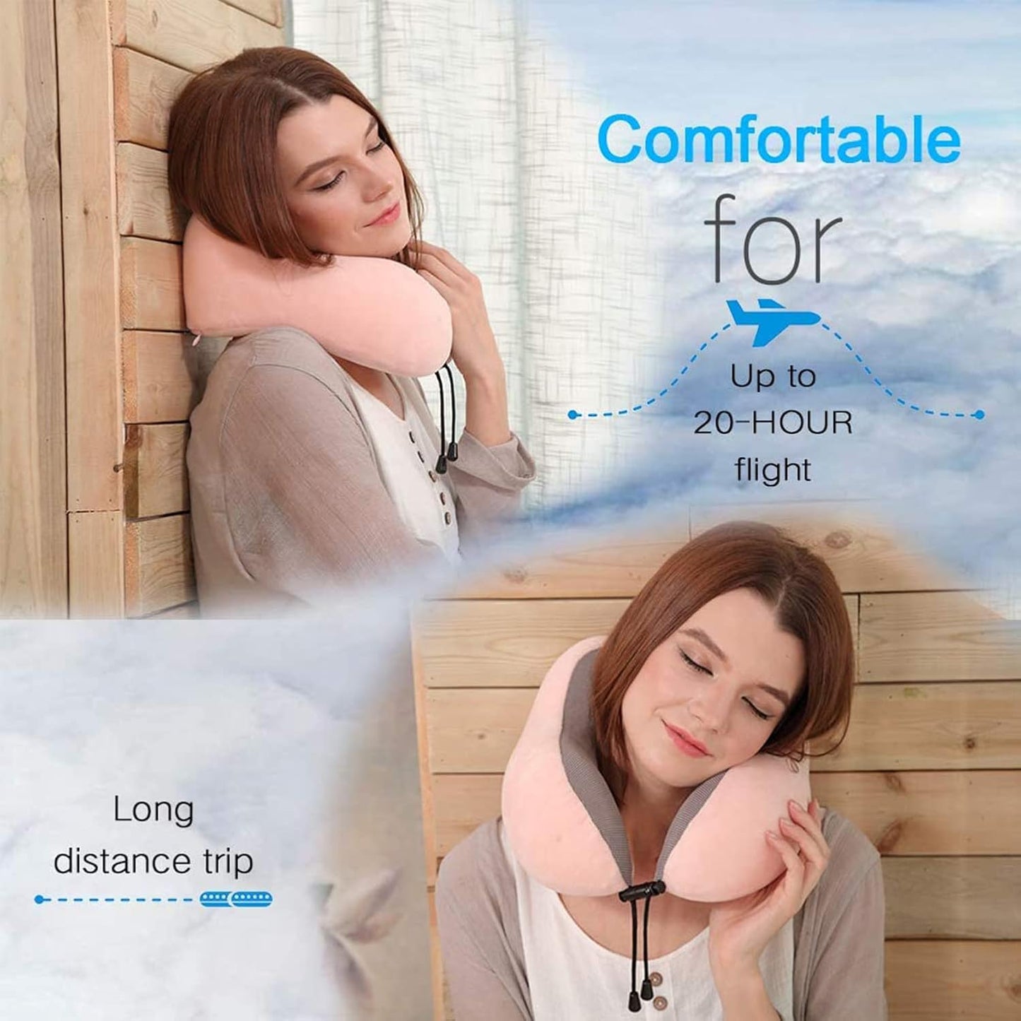 ZHCHG 2 Pack Travel Pillow, Best Memory Foam Neck Pillow for Airplane, Head Support Comfortable Pillow for Sleeping Rest, Train, Car & Home Use (Black and Pink)