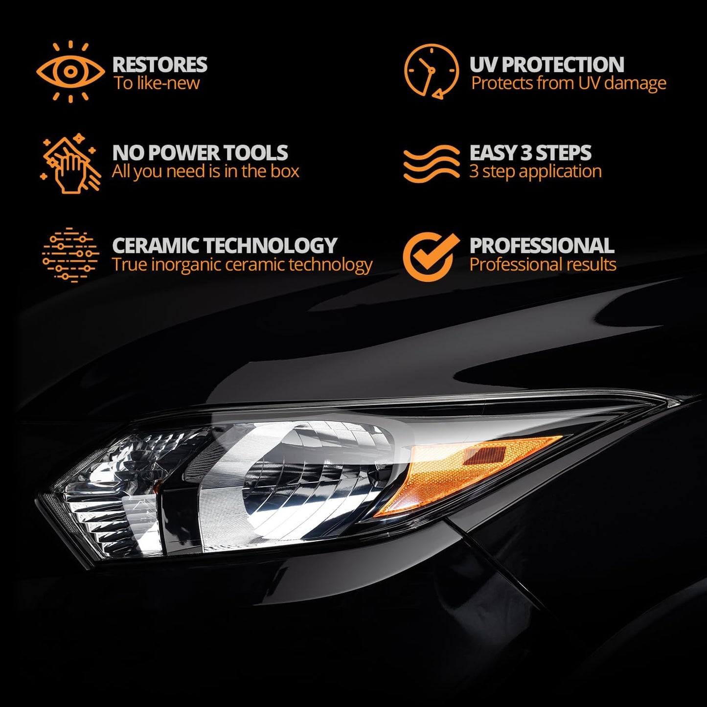 CERAKOTE® Ceramic Headlight Restoration Kit – Guaranteed To Last As Long As You Own Your Vehicle – Brings Headlights back to Like New Condition - 3 Easy Steps - No Power Tools Required