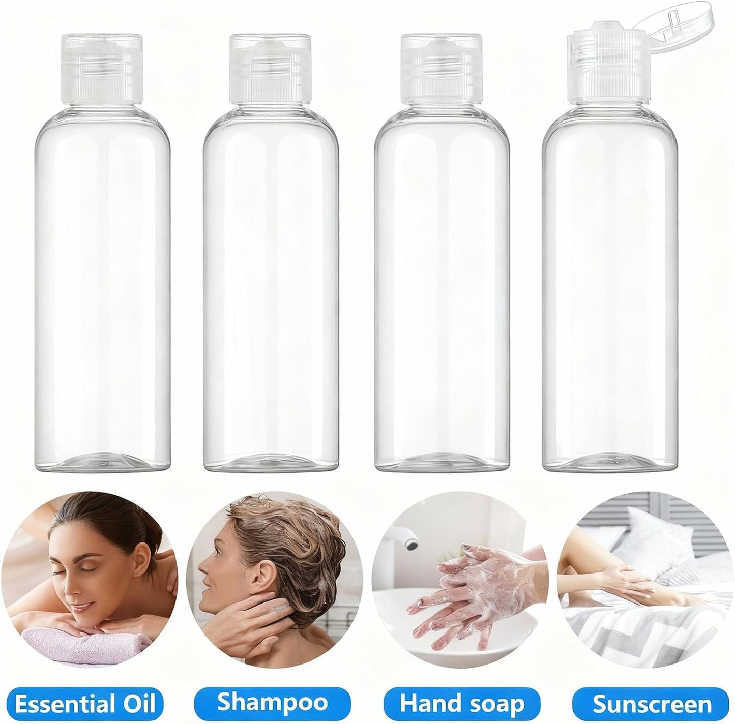DTDNZKN 4 Pack 3.4 Oz (100ml) TSA Approved Travel Bottles for Toiletries, Leak Proof Plastic Travel Essentials Accessories