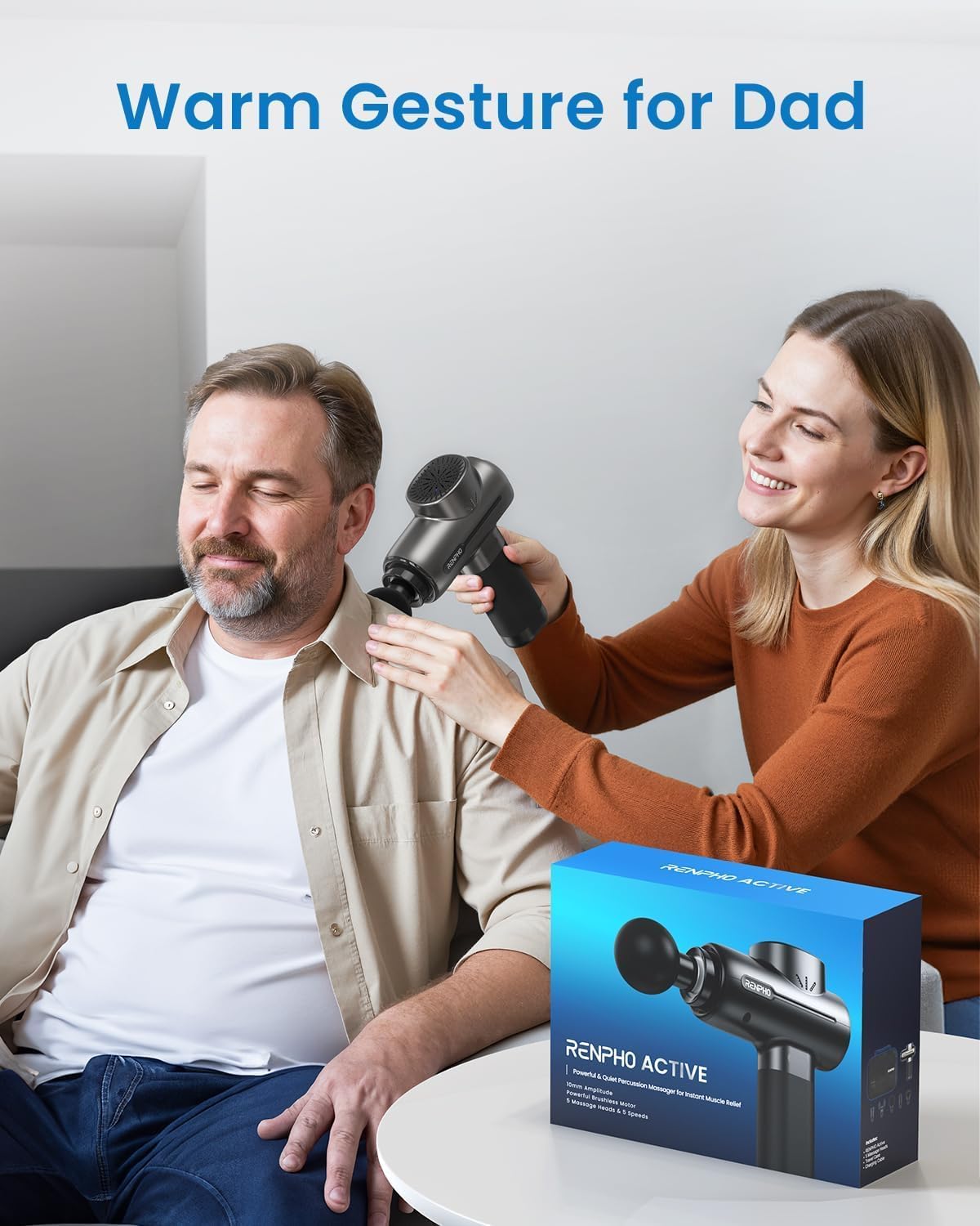 RENPHO Massage Gun, Powerful Massager Gun for Athletes, Percussion Massage Gun, Portable Hand held Electric Massager for Back, Carry Case, Gifts for Men Women, Active