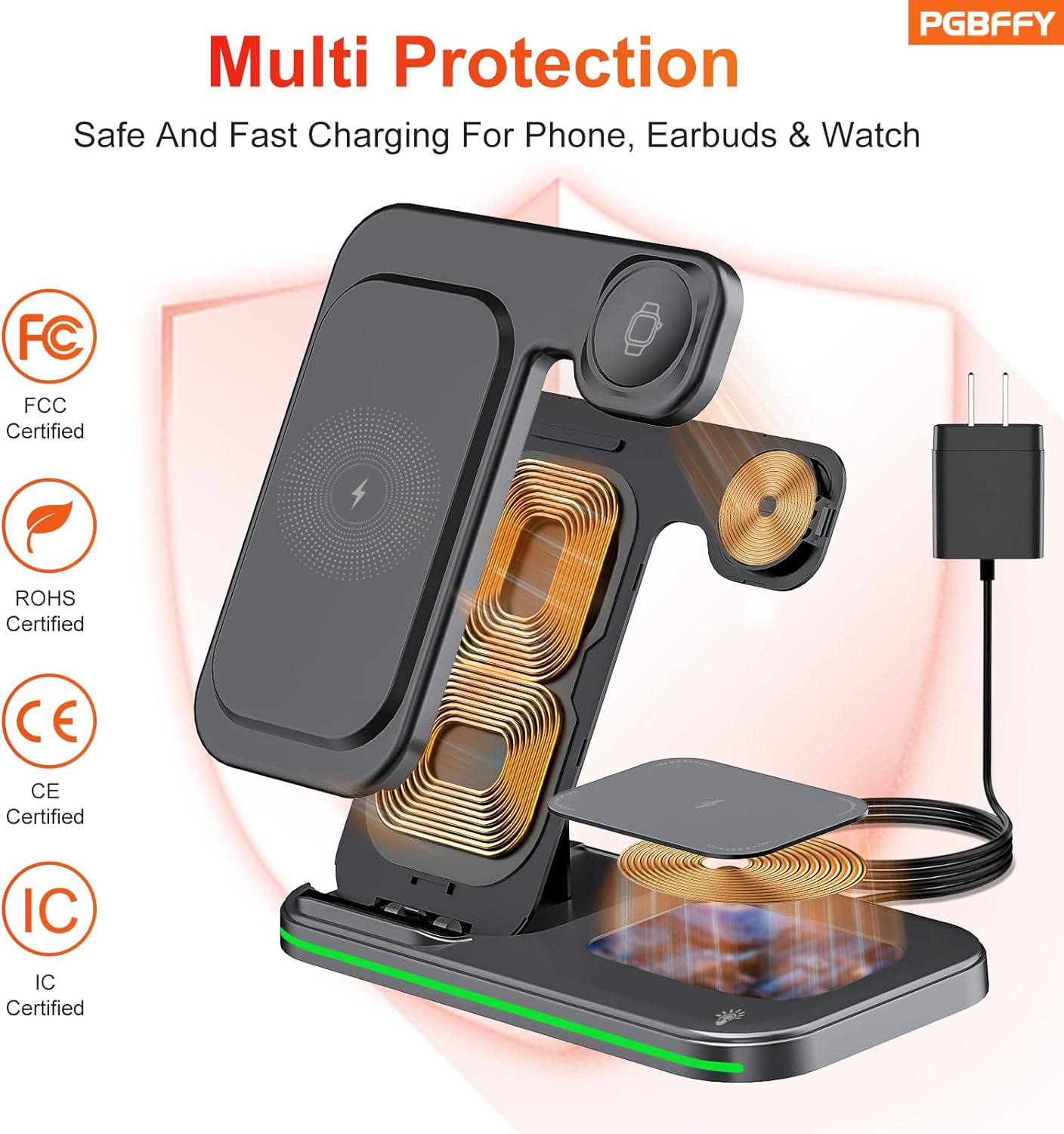 Wireless Charger, 3 in 1 Charging Station, Fast Charging Station Foldable Charging Stand, Wireless Charging Station for Multiple Devices, Compatible with lPhone 17/16/15/14/13 Pro Max Airpods Watch