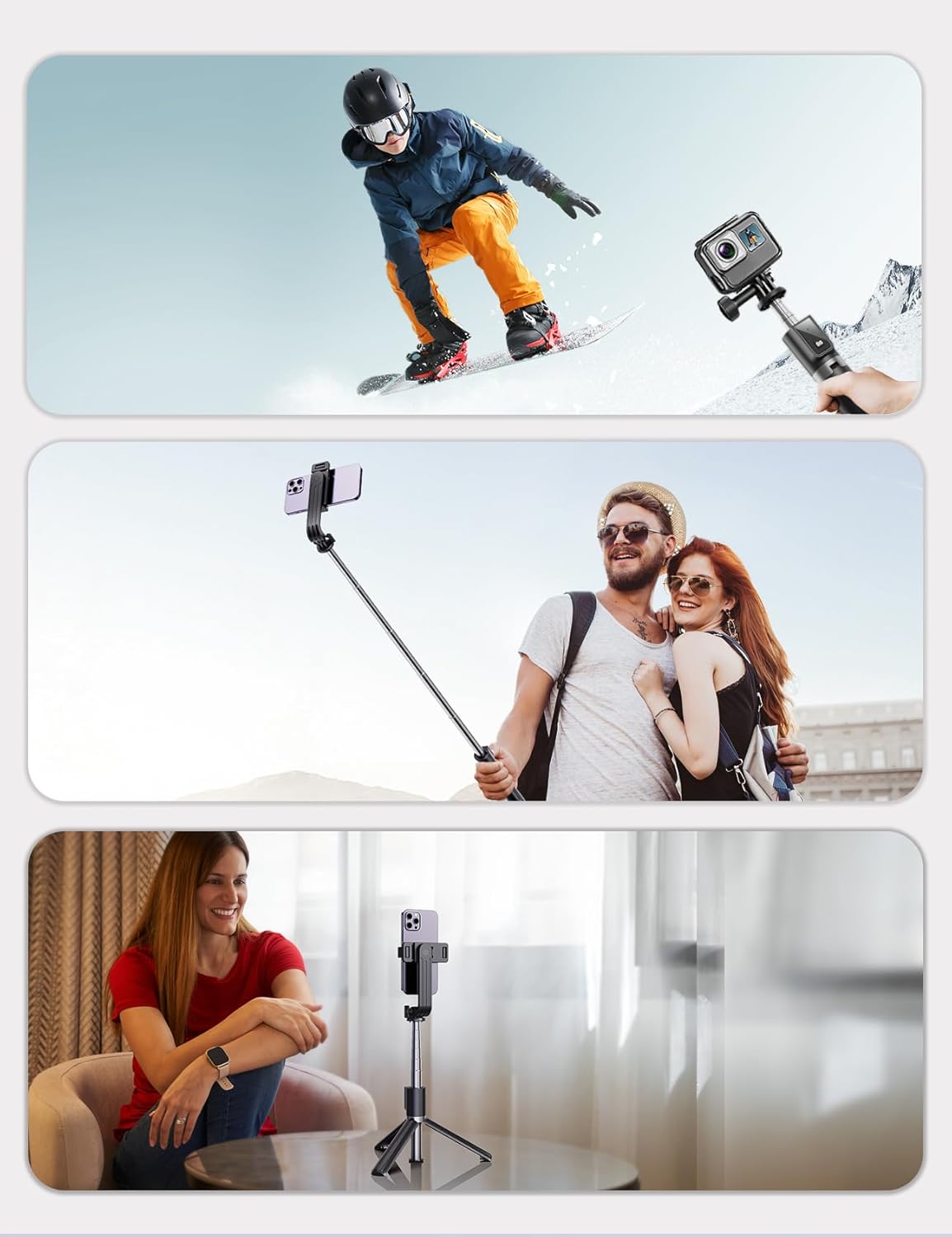 ANXRE Extendable Selfie Stick with Wireless Remote | Compact Portable for Travel, Compatible with iPhone Samsung Android Smartphones