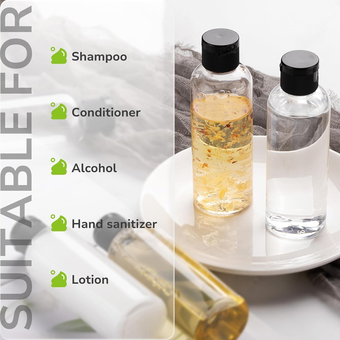 Lisapack Travel Bottles for Toiletries - 100ml Empty Plastic Containers for Shampoo - Small Size Dispenser for Liquid with Flip Cap - Mini Squeeze Bottles for Lotion TSA Approved Clear 5PCS