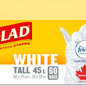Glad White Garbage Bags - Tall 45 Litres - Febreze Fresh Clean Scent, 60 Trash Bags, Made in Canada of Global Components