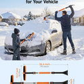 AstroAI 47.2" Extendable Snow Brush for Car Ice Scraper Windshield and Foam Grip with 360° Pivoting Brush Head for Car Auto Truck SUV (Orange)