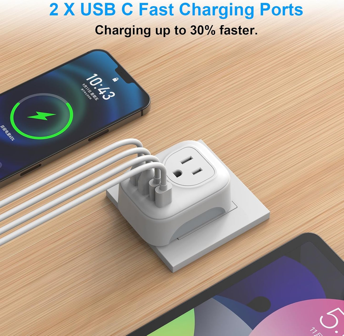 European Travel Plug Adapter, VYLEE PD 20W Type C Adapter with 4 AC Outlets 4 USB Ports(2 USB C), Travel Essentials Charger for US to Most of Europe EU Italy Spain France [1 Pack]