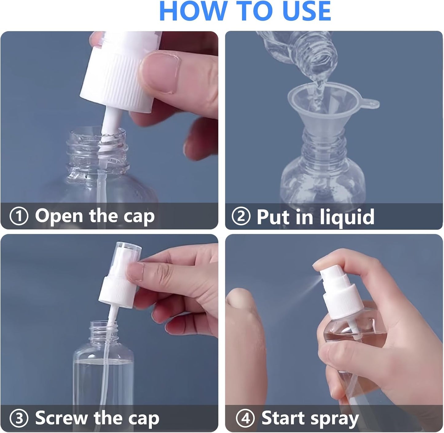 DTDNZKN 4 Pack 3.4 Oz (100ml) TSA Approved Travel Bottles, Travel Size Containers Spray Bottles with Labels - Fine Mist, Refillable, Reusable, Leak Proof