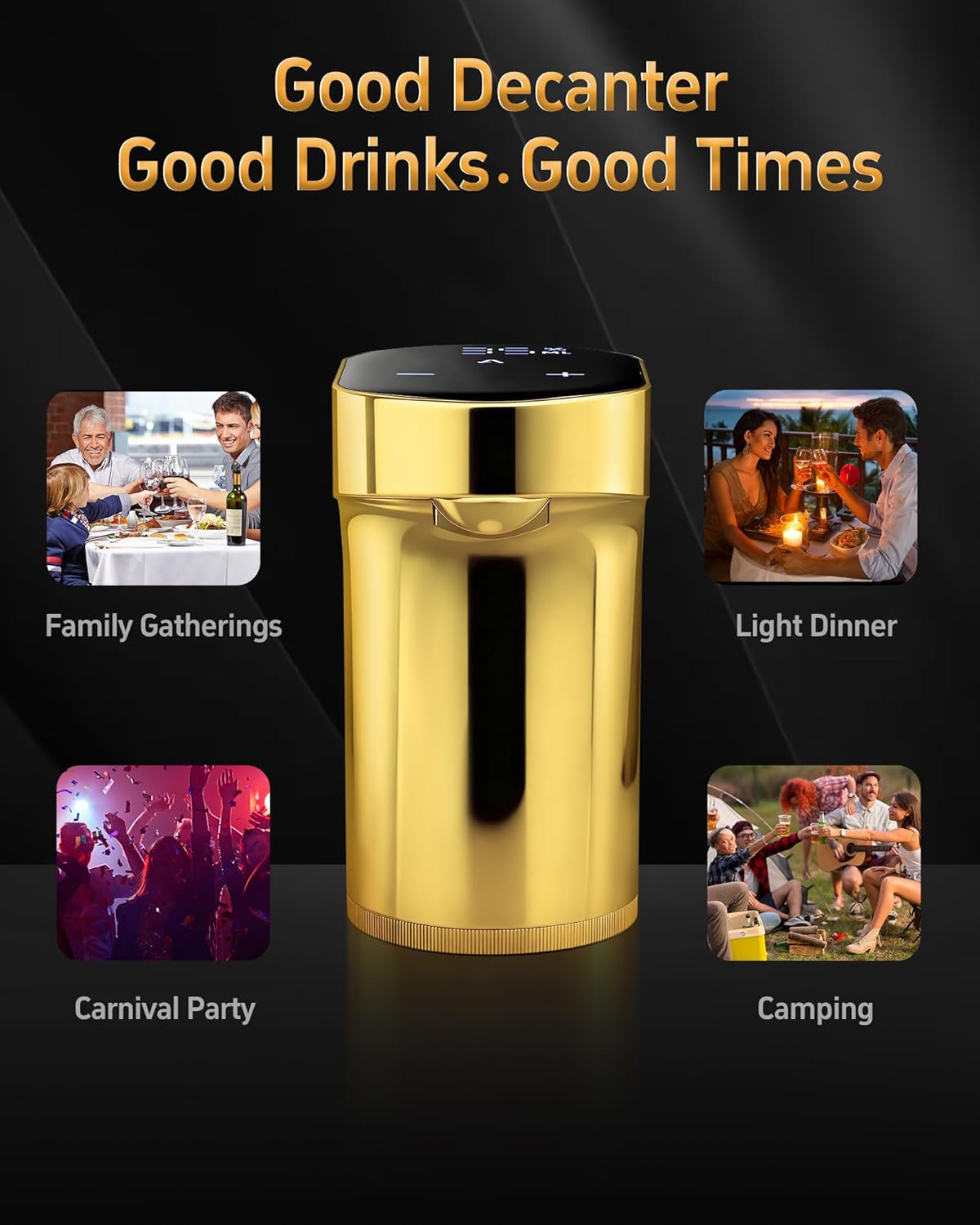 Fathers Day Gift|World Cup Viewing Party Supplies,5-in-1 Electric Wine Decanter & Smart Liquor Dispenser,Automatic Aerator&Pourer with 1-999ml Precision Dosing|Gift for Men,Dad,Whiskey Lovers(Gold)