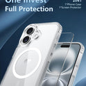 FNTCASE for iPhone 16 Case Clear: Magnetic Phone Cases with Screen Protector Drop Proof Compatible with Magsafe Slim Anti Yellowing Rugged Shockproof Protective Cell Cover (A-Clear Magnetic)