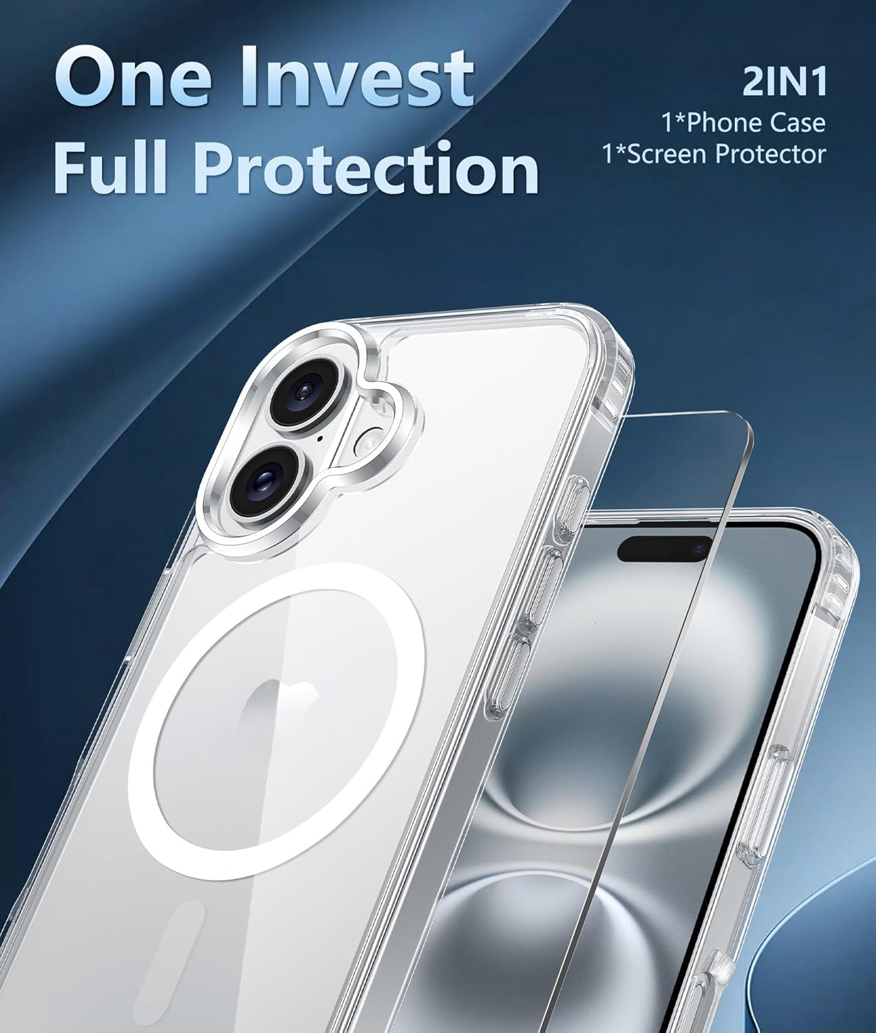 FNTCASE for iPhone 16 Case Clear: Magnetic Phone Cases with Screen Protector Drop Proof Compatible with Magsafe Slim Anti Yellowing Rugged Shockproof Protective Cell Cover (A-Clear Magnetic)