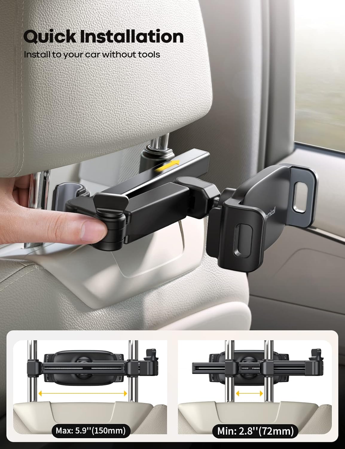 Lamicall Car Headrest Tablet Holder - [Extension Arm] Adjustable iPad Car Mount for Back Seat, Road Trip Essentials for Kids, 4.7-11" Tablet iPad Pro, Air, Mini, Galaxy, Fire, Mom Gift