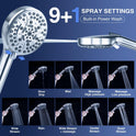High Pressure 10-Mode Handheld Shower Head - Built in Power Wash for Clean, Replaceable Filter Soften Hard Water Remove Chlorine, 60 Inches Hose, Overhead Bracket, Anti-Clog Nozzle (Chrome)