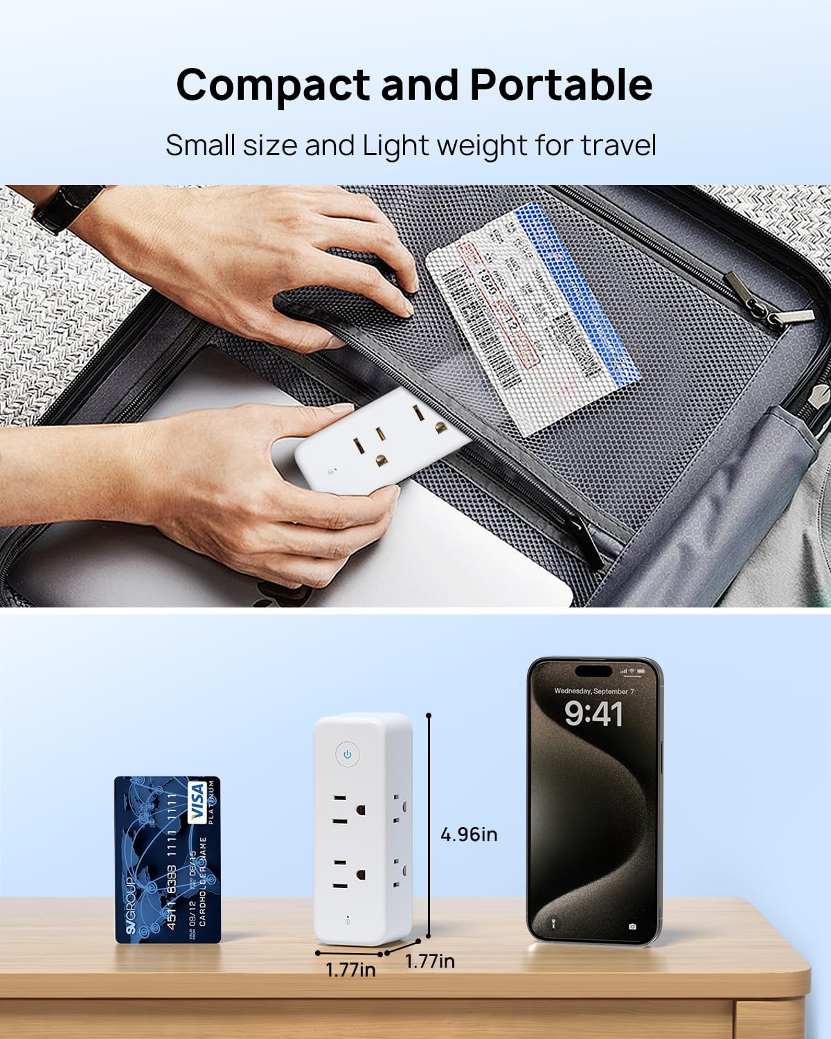 TROND 360° Rotating Multi Plug Outlet Extender, 3 Sided Widely Spaced Splitter with Power Switch, 1440J Surge Protector Electrical Expander, Small Wall Adapter for Dorm Home Office Travel Essentials