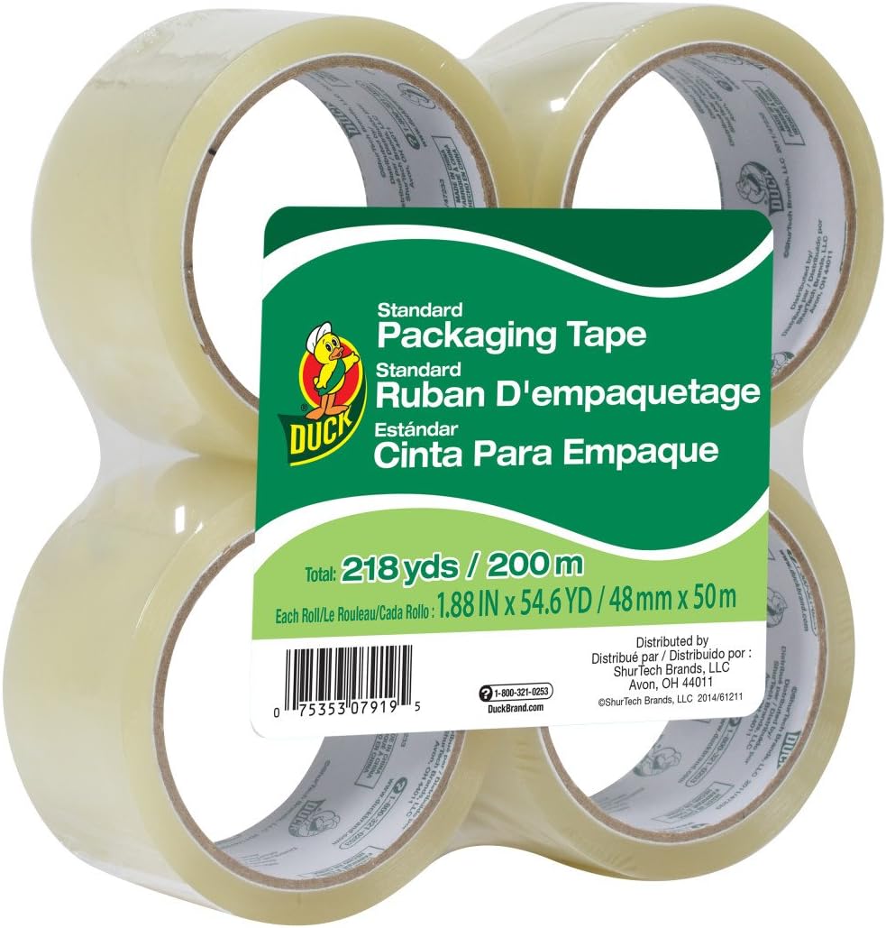 Duck Brand Standard Grade Packaging Tape, 1.88-Inch x 54.6 Yards, 4 Rolls per Pack, Clear (240238)