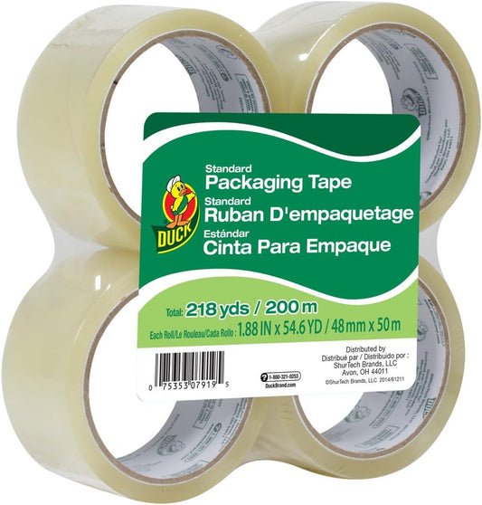Duck Brand Standard Grade Packaging Tape, 1.88-Inch x 54.6 Yards, 4 Rolls per Pack, Clear (240238)