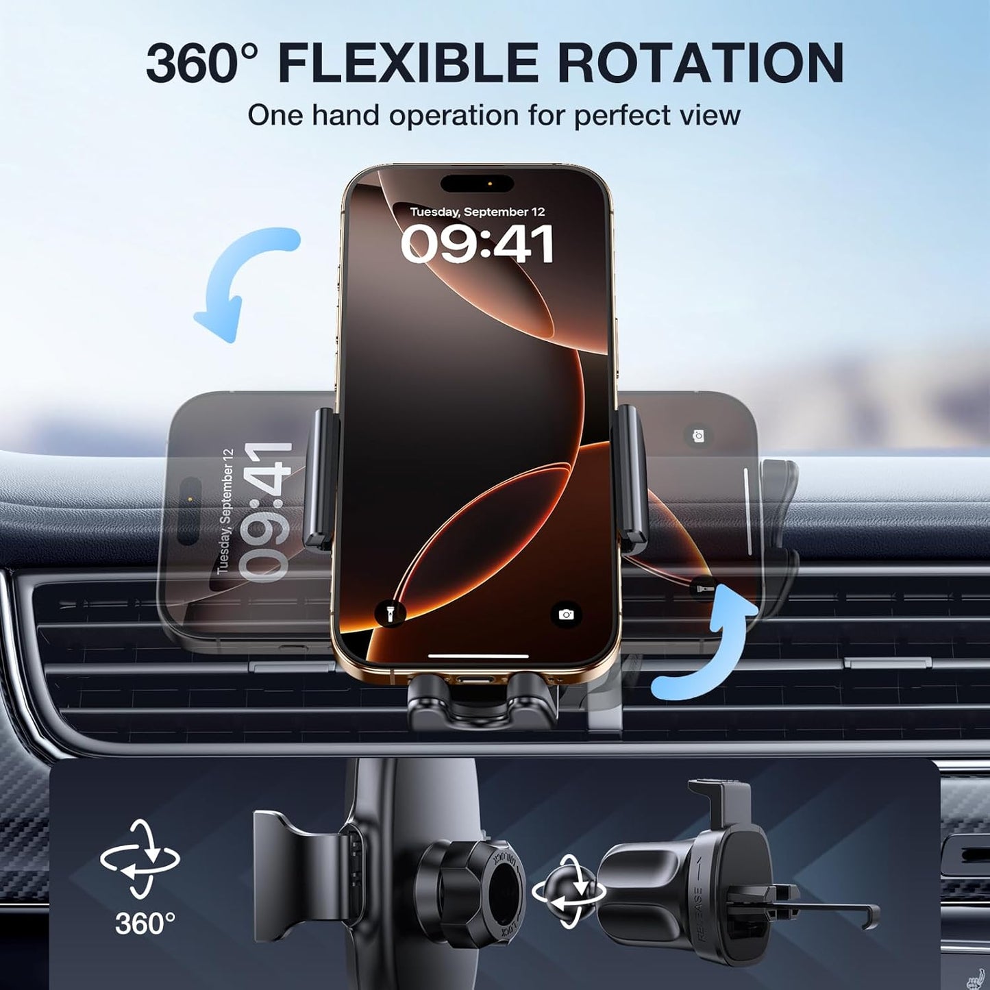 Miracase Phone Holder for Car Vent【2026 Wider Clamp & Metal Hook】 Car Phone Holder Mount for Vent Clip Hand Free Cell Phone Car Mount for iPhone 17 Pro Max 16 15 14 13 12 Samsung S25 Car Accesorries