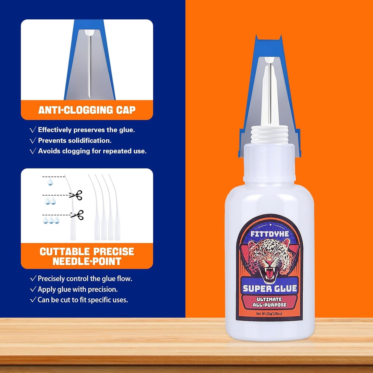 Super Glue Clear 30 g(1.06 oz.), Strong Fast Drying Waterproof Liquid Adhesive for Plastic, Metal, Wood, Rubber, Ceramic, Leather Repair,Rhinestone Jewelry, DIY Crafts