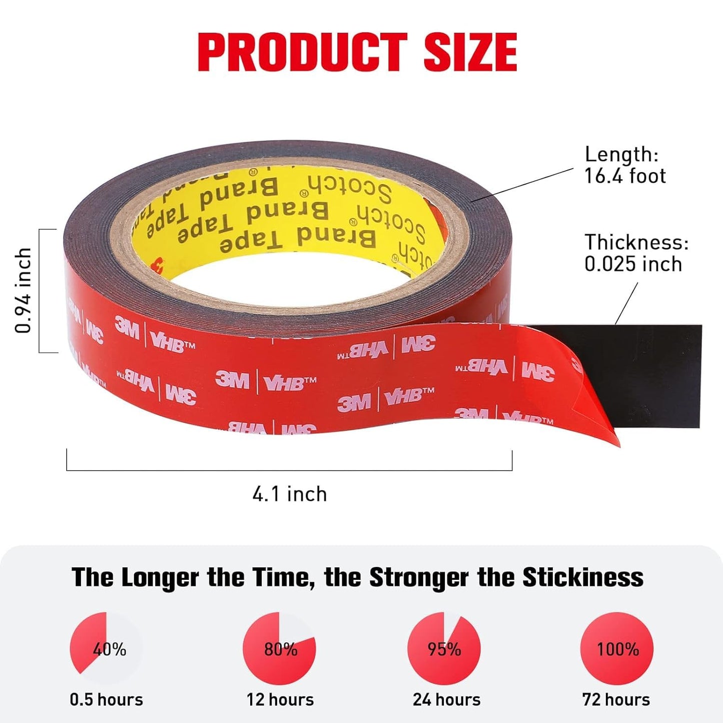 Double Sided Tape Heavy Duty, Adhesive Mounting Tape Waterproof, 16.4 FT x 0.94 in, Strong Foam Tape for Walls, Automotive, Home Office Decor