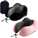 ZHCHG 2 Pack Travel Pillow, Best Memory Foam Neck Pillow for Airplane, Head Support Comfortable Pillow for Sleeping Rest, Train, Car & Home Use (Black and Pink)